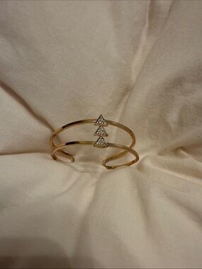 Gold Double-Band Triangle Crystal Cuff Bracelet